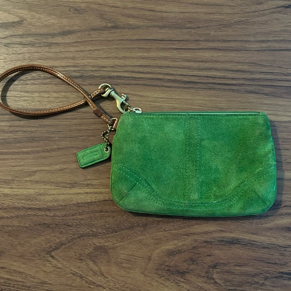 Coach Suede Green Wristlet - Picture 1 of 8